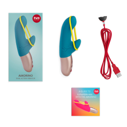 Мінівібратор-кролик зі стимулювальною стрічкою Fun Factory AMORINO petrol/neon yellow, стрічка знімна - - фото №5