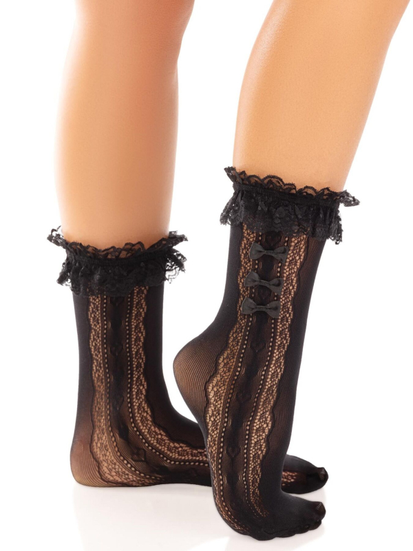 Шкарпетки ажурні з рюшами Leg Avenue Mini Bow Lace Anklet Black 