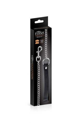 Повідець Fetish Tentation Premium Metal leash with cowhide leather wrist 115 см - фото №2