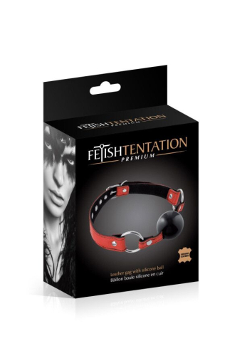 Кляп Fetish Tentation Premium Leather gag with silicone ball Red №2