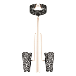 Мереживні наручники та комір Rosy Gold - Lace Cuffs and Collar - Black - - фото №3