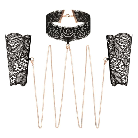 Мереживні наручники та комір Rosy Gold - Lace Cuffs and Collar - Black - фото