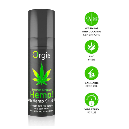 Збуджувальний гель для пар Orgie Hemp! Intense Orgasm, 15 мл, тепло-холод, ефект сильної вібрації - фото №3