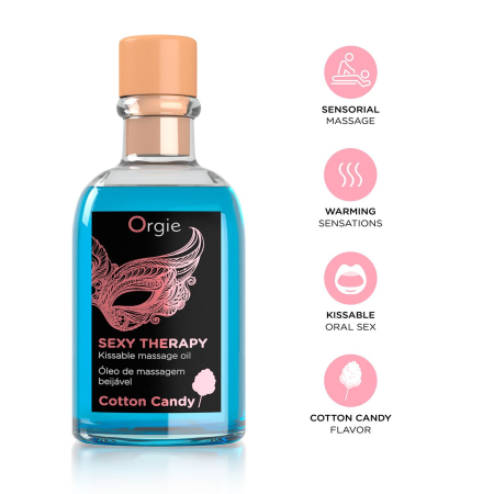 Набір для масажу Orgie – Sexy Therapy Cotton Candy (100 мл), їстівна розігрівальна олія + пір’їнка - фото №3