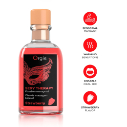 Набір для масажу Orgie – Sexy Therapy Strawberry (100 мл), їстівна розігрівальна олія + пір’їнка - - фото №3