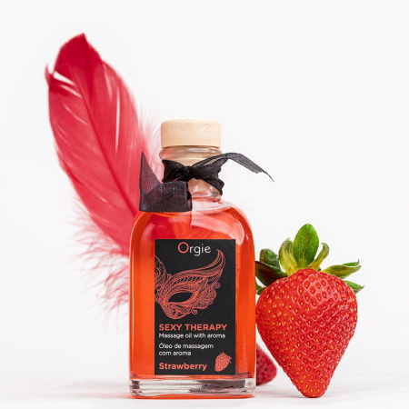 Набір для масажу Orgie – Sexy Therapy Strawberry (100 мл), їстівна розігрівальна олія + пір’їнка - фото №4