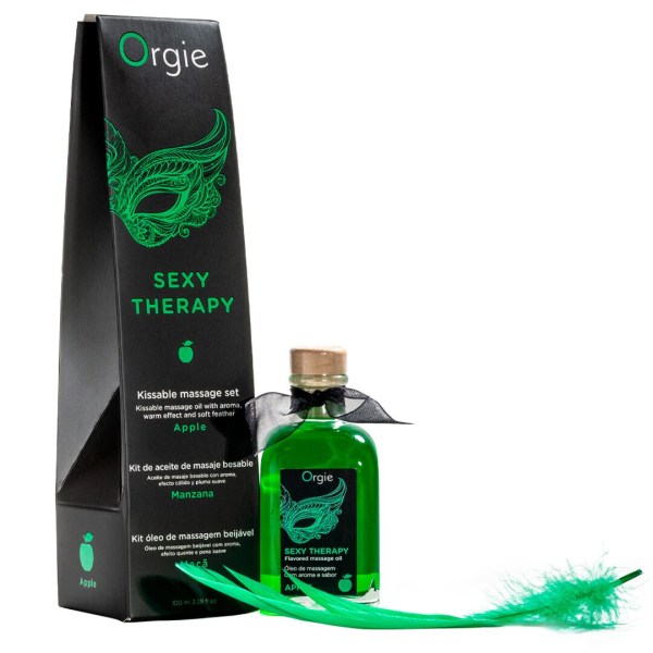 Набір для масажу Orgie – Sexy Therapy Apple (100 мл), їстівна розігрівальна олія + пір’їнка - фото