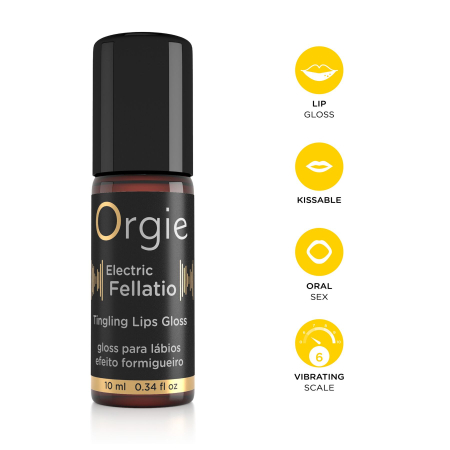 Блиск для губ з ефектом вібрації Orgie Electric Fellatio Lips Gloss, 10 мл, смак фруктового асорті №3