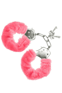 Наручники S Pleasures Furry Cuffs Pink з пухнастим оздобленням, 2 ключі в комплекті - фото