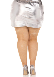 Колготки Leg Avenue Rhinestone micro net tights Plus size Caramel, дрібна сітка, стрази - - фото №2