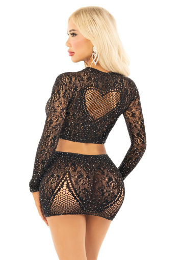 Комплект Leg Avenue Rhinestone Crop Top and Mini Skirt One Size, Black - фото №2