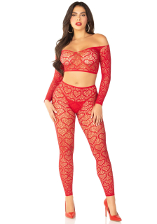 Комплект Leg Avenue Off The Shoulder Top and Footless Tights One Size, Red - - фото №5