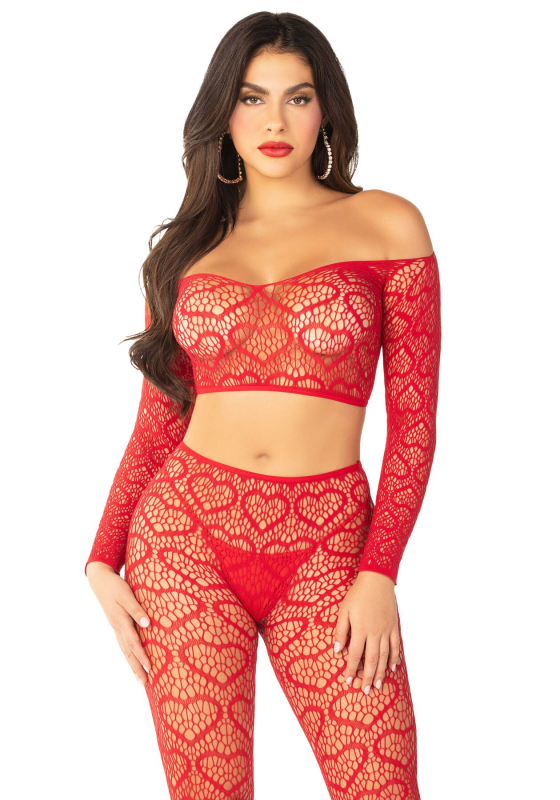 Комплект Leg Avenue Off The Shoulder Top and Footless Tights One Size, Red - фото