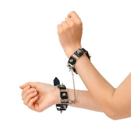 Бондажний набір: нашийник з повідцем, наручники та поножі Art of Sex - Cassandra, колір чорний - - фото №5