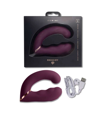 Подвійний вібратор Rocks Off Gemini Burgundy, 2 мотори, по 10 режимів, змінне положення ручки - фото №7