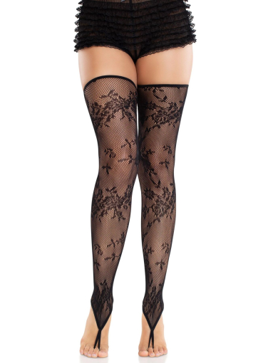 Панчохи Leg Avenue Floral Net Toe Loop Footless Thigh Highs One Size - фото №4