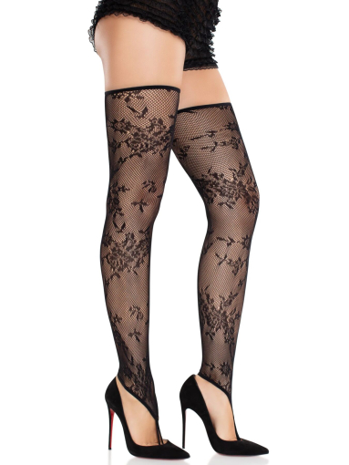 Панчохи Leg Avenue Floral Net Toe Loop Footless Thigh Highs One Size - фото №3