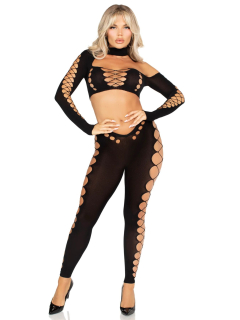 Комплект Leg Avenue Seamless Cut-Out Crop Top and Legging One Size Black - - фото №4