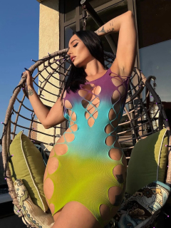 Сукня Leg Avenue Seamless Ombre Faux Lace Up Mini Dress One Size Ocean - - фото №7