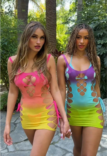 Сукня Leg Avenue Seamless Ombre Faux Lace Up Mini Dress One Size Sunset - фото №6