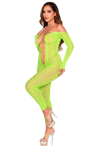 Бодістокінг Leg Avenue Crotchless Footless Lingerie Bodystocking One Size Neon Green - фото №4