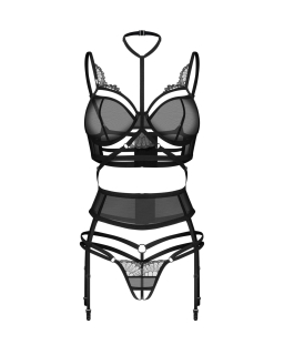 Комплект Obsessive Premisis Black 3-pcs crotchless set 2XL/3X - №2