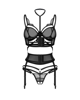 Комплект Obsessive Premisis Black 3-pcs crotchless set 2XL/3X - №3