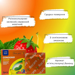 Презервативи Recare Color Fruit Flavour Condoms 3 шт, аромати: м'ята, банан, полуниця - - фото №4