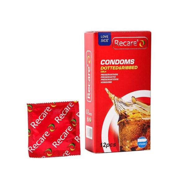 Презервативи Recare Cola Dotted&Ribbed Condoms 12 шт, з пухирцями та ребрами, аромат: Кола - фото