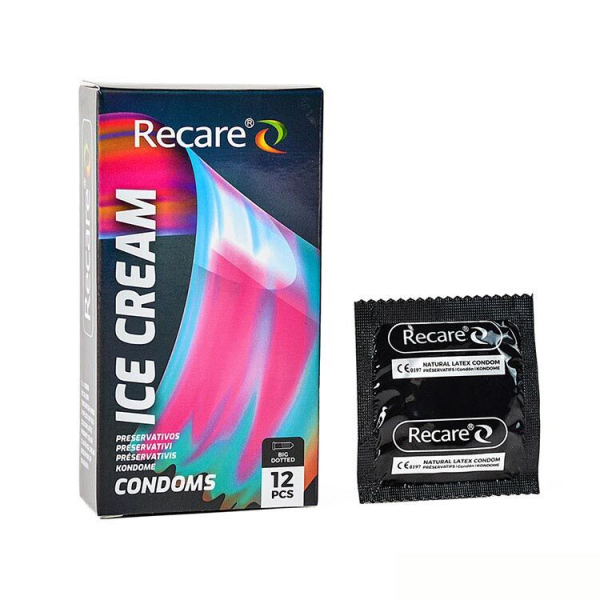 Презервативи Holographic Recare Ice Cream Big Dotted Condoms 12 шт, з пухирцями, аромат: морозиво - фото