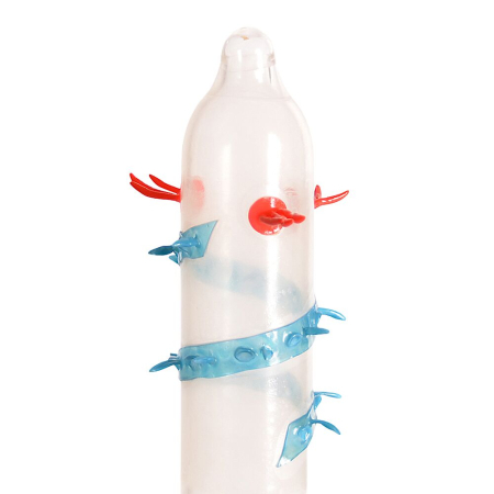 Насадка на член Recare Blue Monster Spike Condom (презерватив з вусиками та спіраллю шипів) - фото №2