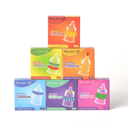 Насадка на член Recare Spike Condom Pink (презерватив з кульками та рядами шипів) - фото №8