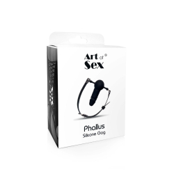 Кляп силіконовий з фалоімітатором Art of Sex - Phallus, натуральна шкіра, чорний - - фото №3