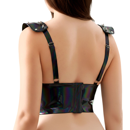 Лакований вініловий ліф з шипами Art of Sex - Mistress, чорний з ефектом голограми, розмір L - фото №2