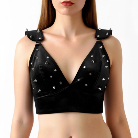Ліф з шипами Art of Sex - Mistress, чорний з ефектом мокрого оксамиту, розмір L - фото