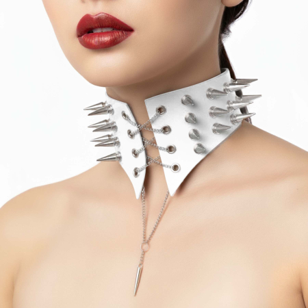 Чокер комір з шипами Art of Sex - Ariadne, натуральна шкіра, колір білий, XS-M - фото №2