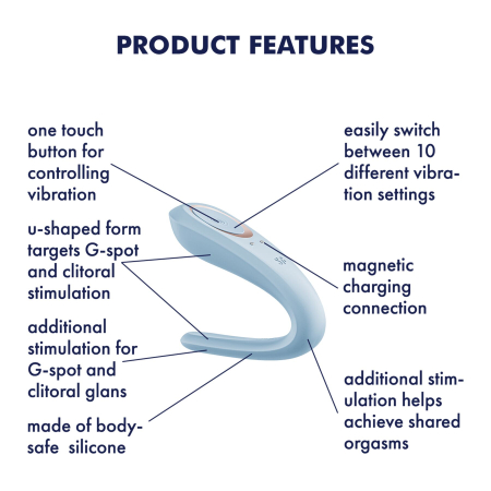 Вібратор для пар Satisfyer Double Classic Light Blue з одним моторчиком - фото №6