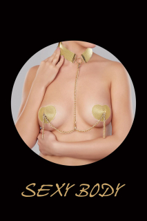 Пестис-сердечка з пензликами та чокером JSY Nipple Sticker RT236114 Golden - №4