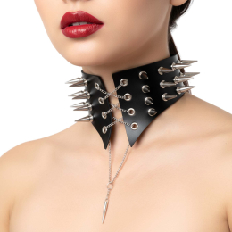 Чокер-комір з шипами Art of Sex - Ariadne, натуральна шкіра, колір чорний, XS-M - №2