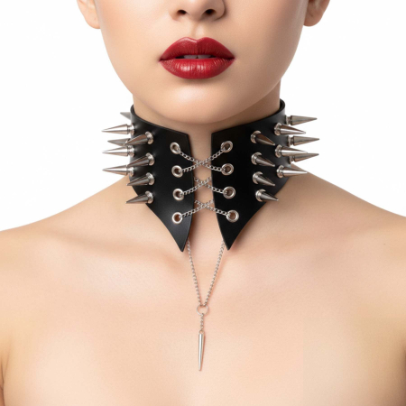Чокер-комір з шипами Art of Sex - Ariadne, екошкіра, колір червоний, L-2XL - фото №2